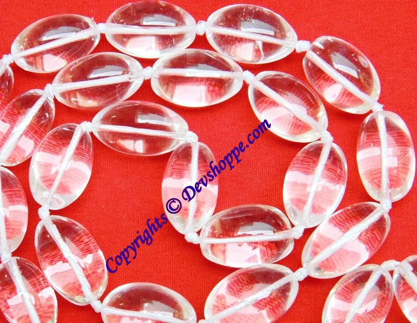 Sphatik Kantha / Crystal Quartz Rosary - Shivlinga (Shivlingam) shaped beads