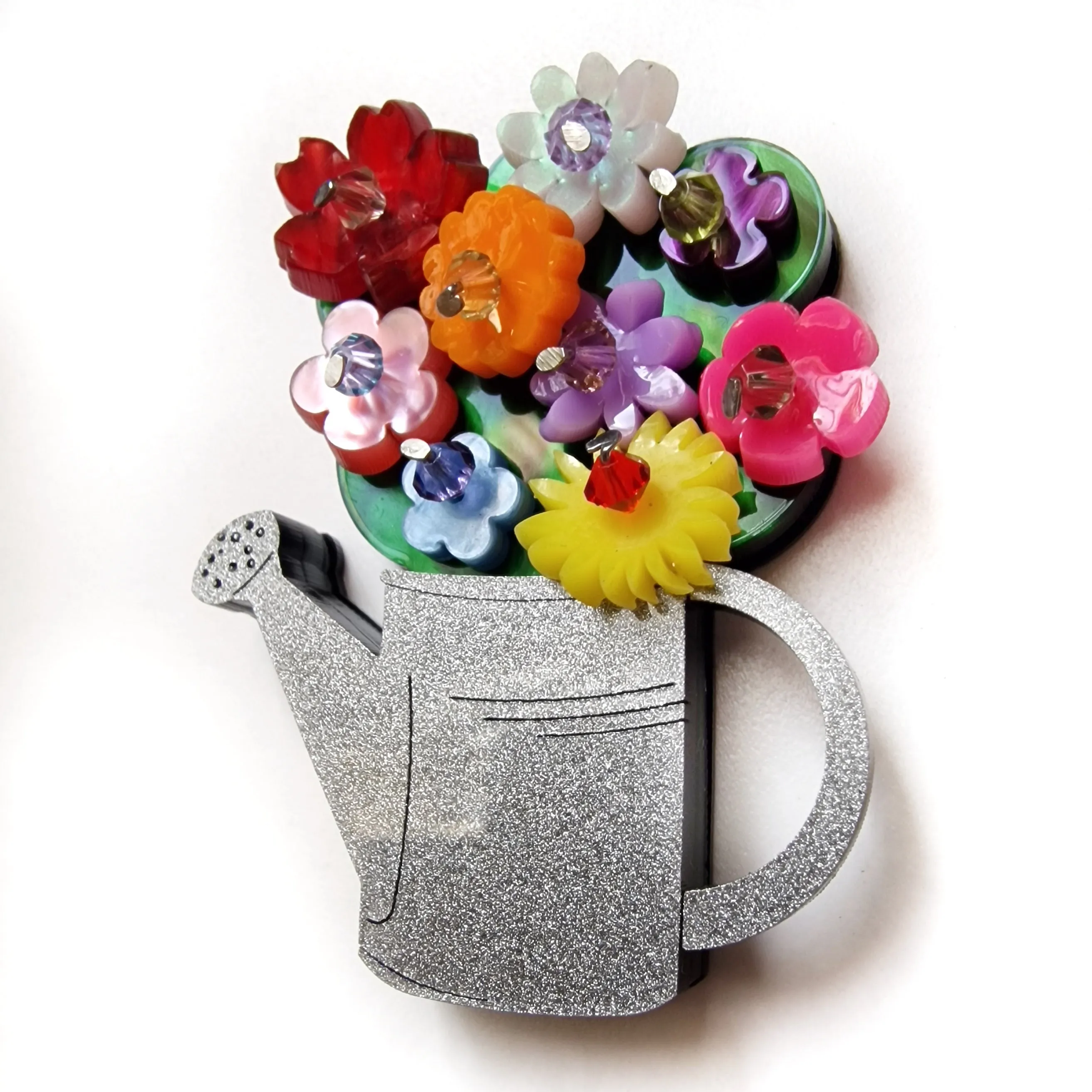 Spilla innaffiatoio con fiori colorati