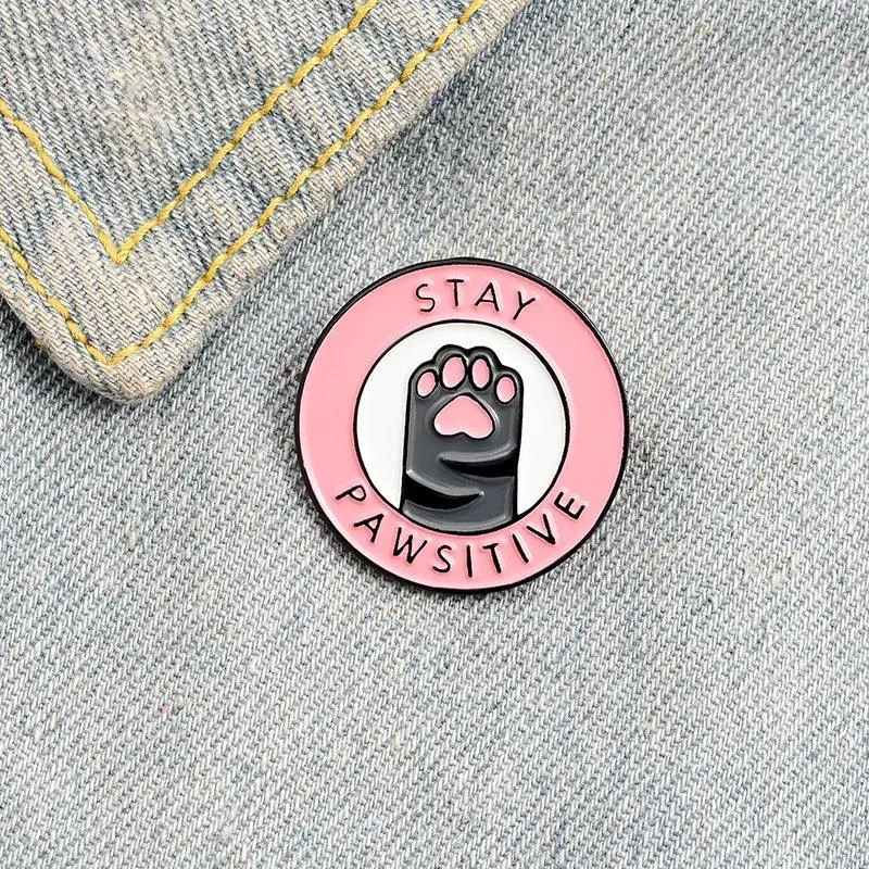 Stay Pawsitive Cat Brooch Pin