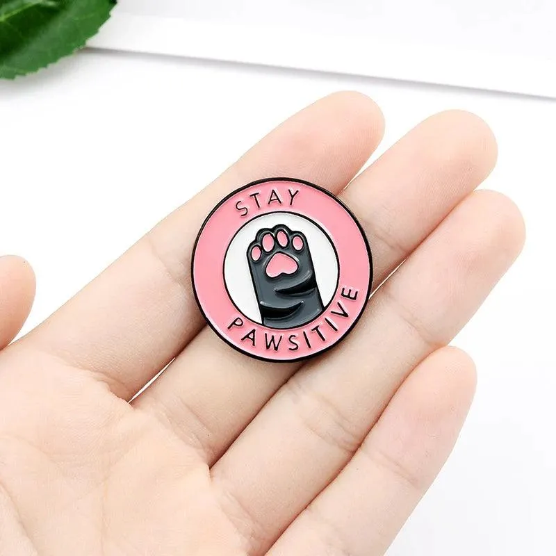 Stay Pawsitive Cat Brooch Pin