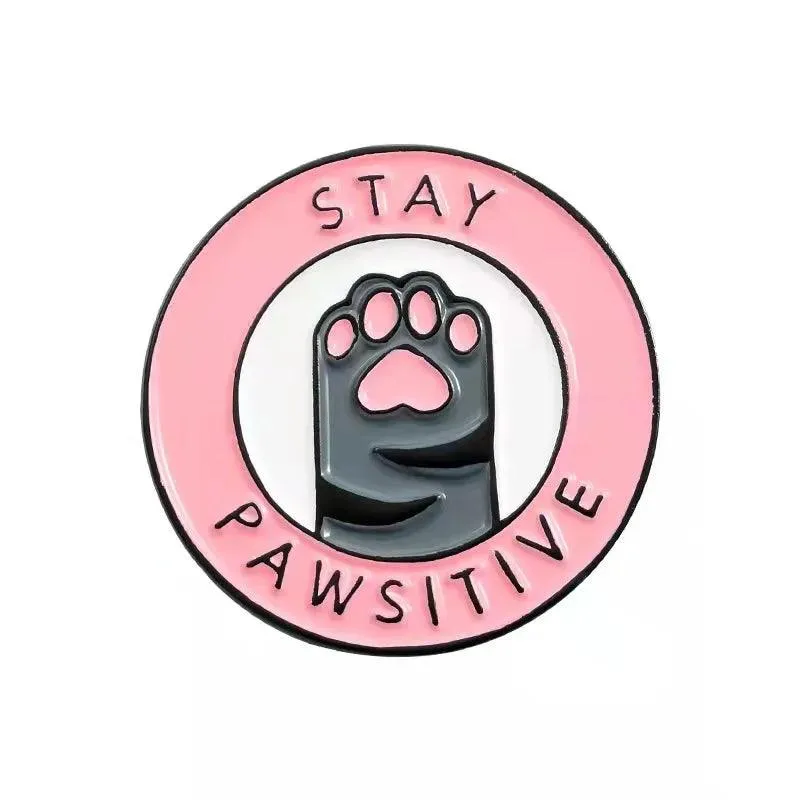 Stay Pawsitive Cat Brooch Pin