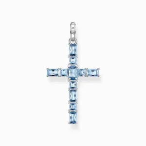 Sterling Silver Aquamarine Coloured Cross Pendant PE939-009-1