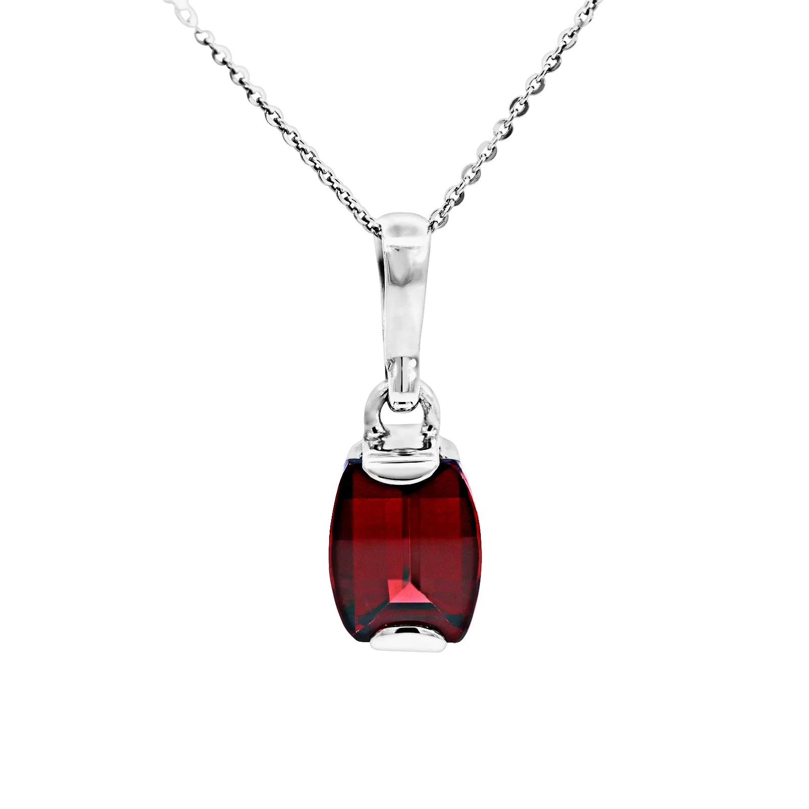 Sterling Silver Cushion Cut Garnet Pendant
