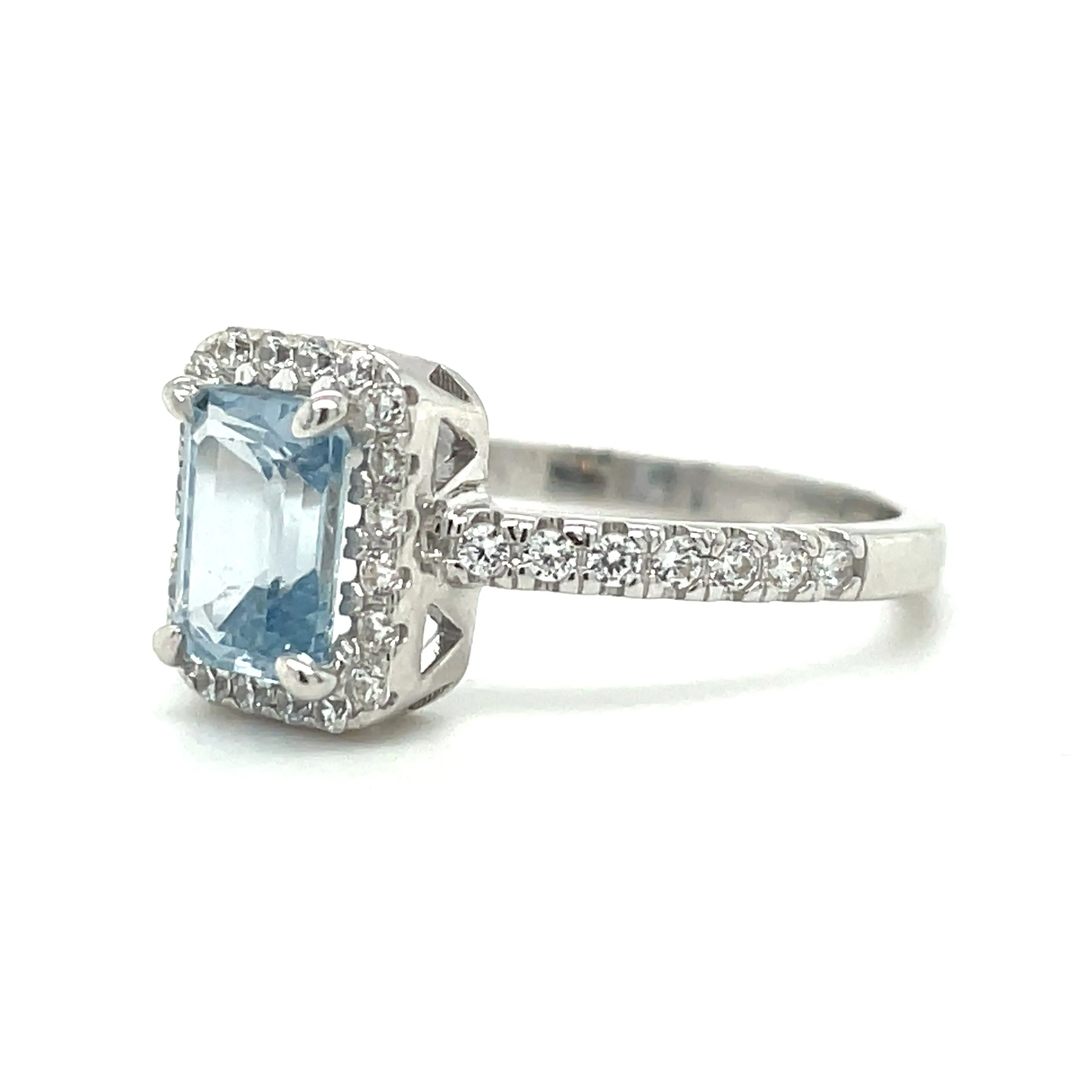 Sterling Silver Cz Aquamarine Halo Ring