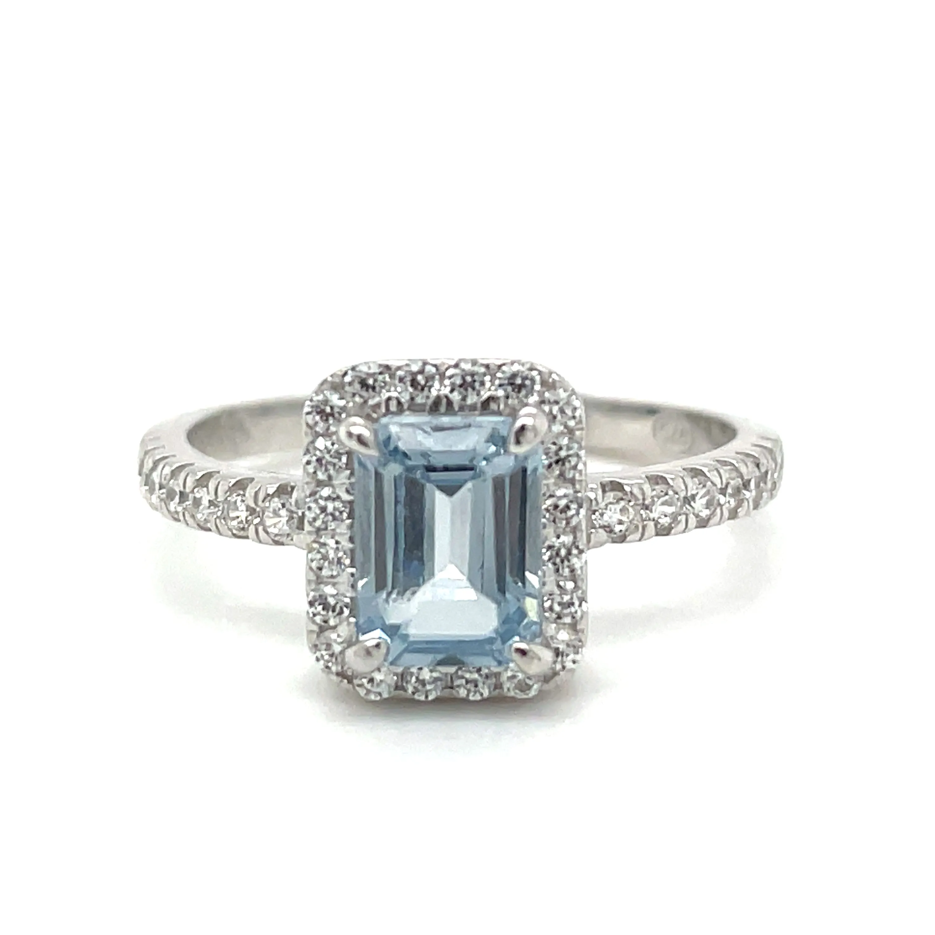 Sterling Silver Cz Aquamarine Halo Ring