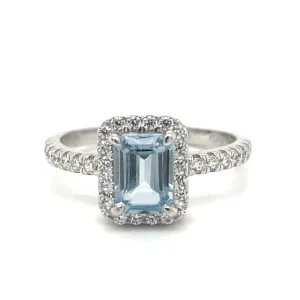 Sterling Silver Cz Aquamarine Halo Ring