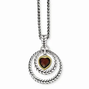 Sterling Silver Gold-Tone Flash Gp Garnet Heart Necklace