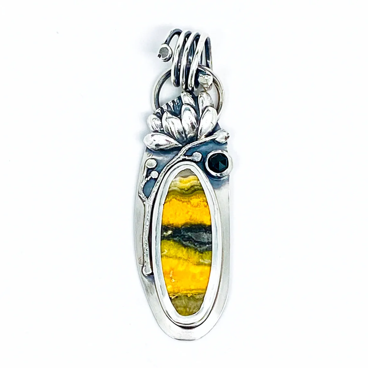Sterling Silver Lotus Bumblee Bee Jasper and Pearl Pendant Necklace