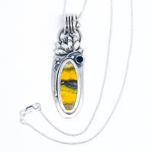 Sterling Silver Lotus Bumblee Bee Jasper and Pearl Pendant Necklace