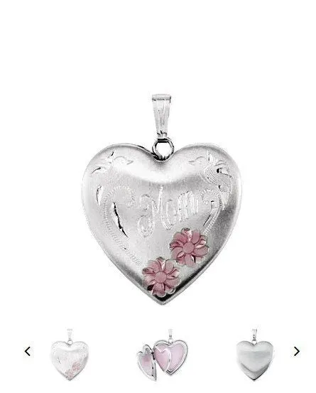 Sterling Silver  Mom Heart Locket with Enameled Flowers