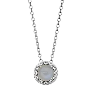 Sterling Silver Rainbow Moonstone & White Topaz Halo Necklace by Samuel B.
