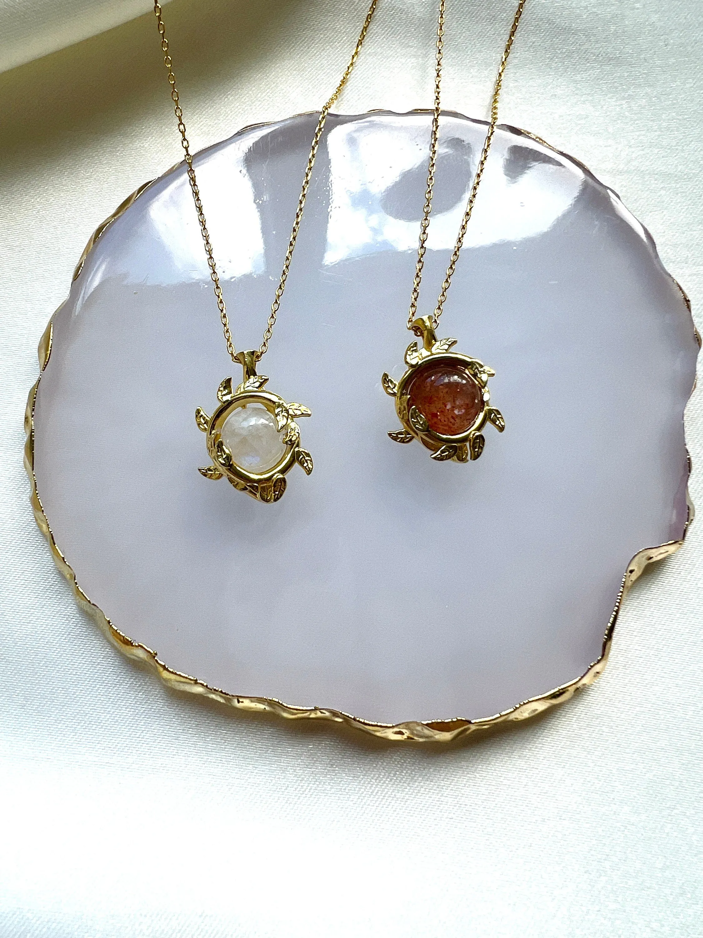 Sunstone Moonstone Necklace in Gold Sunstone Pendant Gold Genuine Moonstone Necklace Natural Sunstone Necklace Cyrstal Healing Necklace