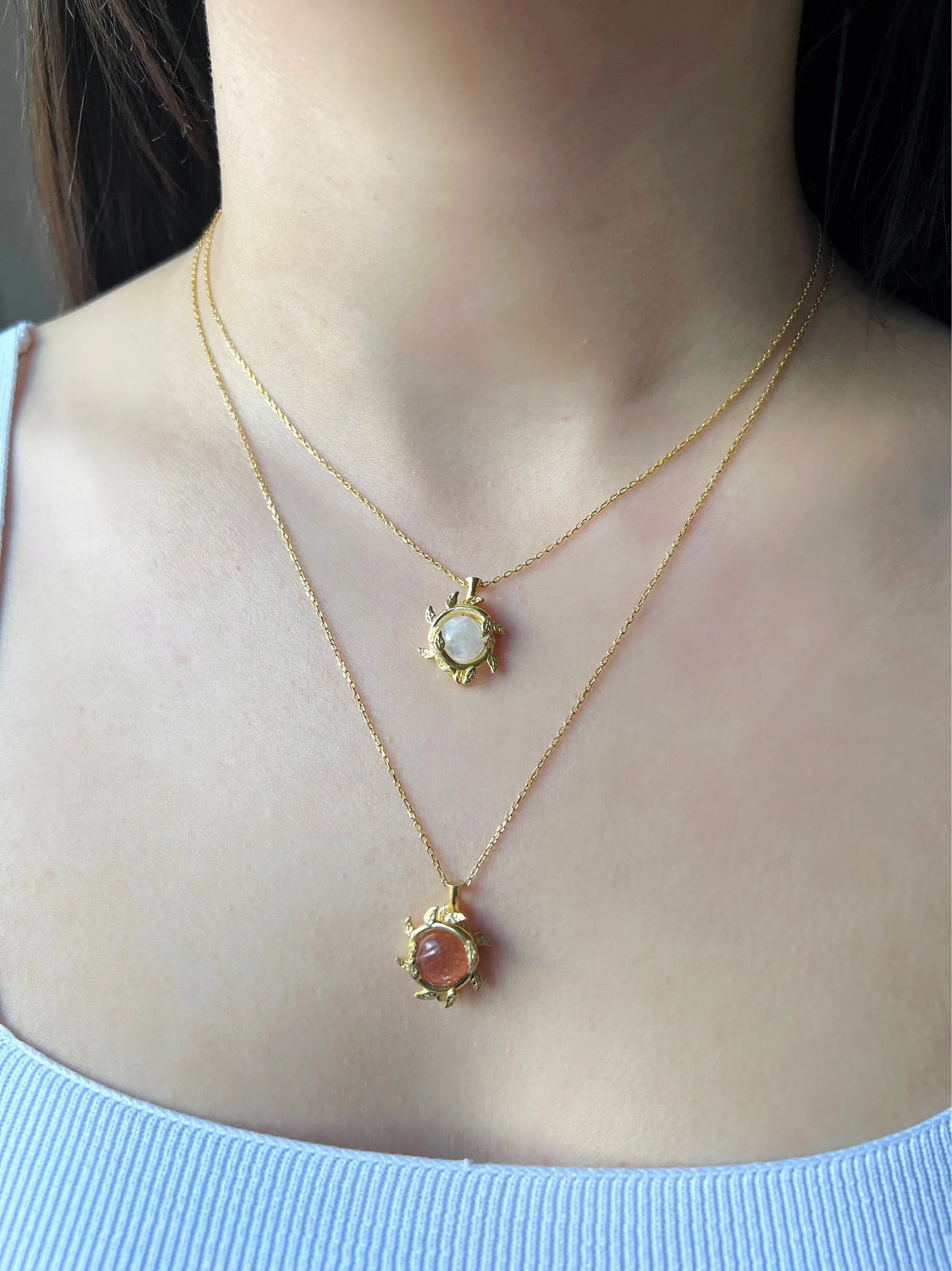 Sunstone Moonstone Necklace in Gold Sunstone Pendant Gold Genuine Moonstone Necklace Natural Sunstone Necklace Cyrstal Healing Necklace