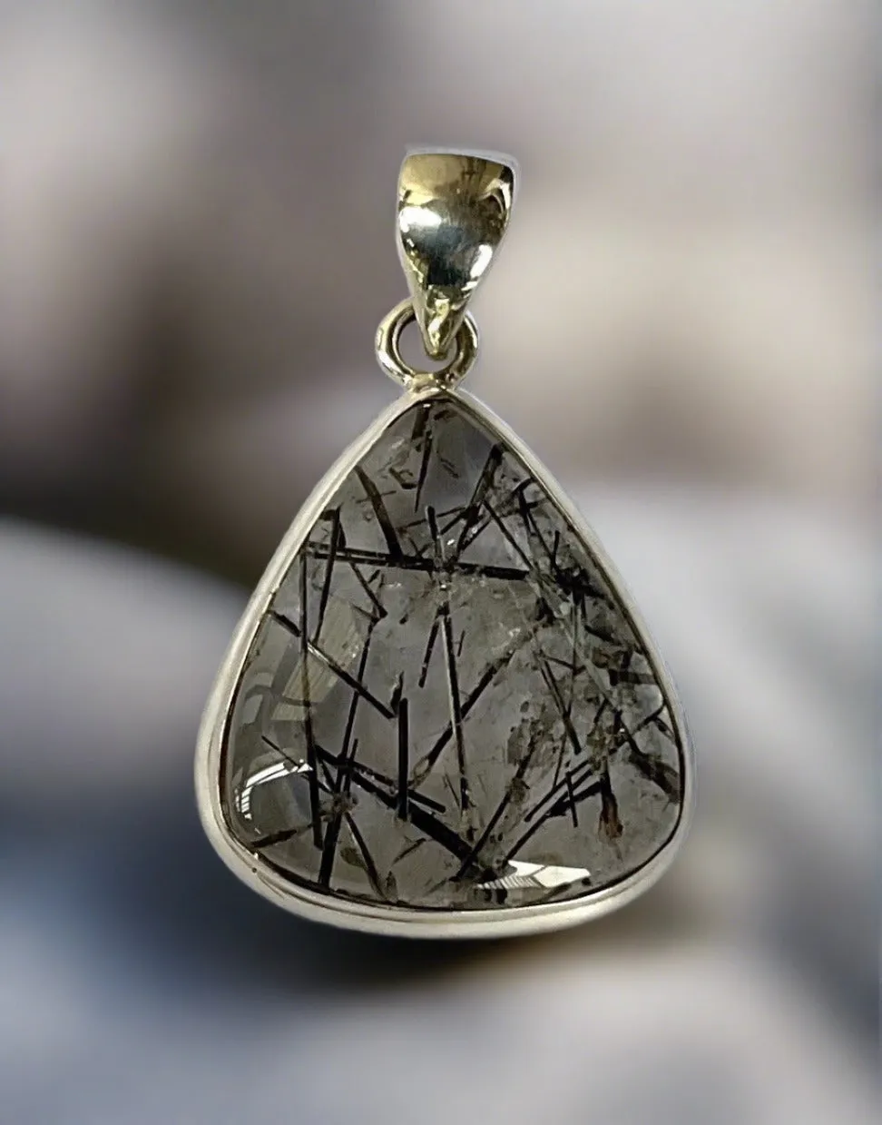Teardrop Tourmalinated  Quartz Pendant set in Sterling Silver