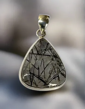 Teardrop Tourmalinated  Quartz Pendant set in Sterling Silver