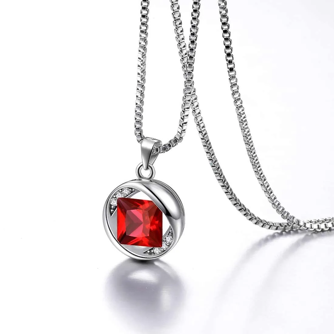 Tokyo Mart Round Birthstone January Garnet Necklace Pendant Women Girls Jewelry Birthday Gift