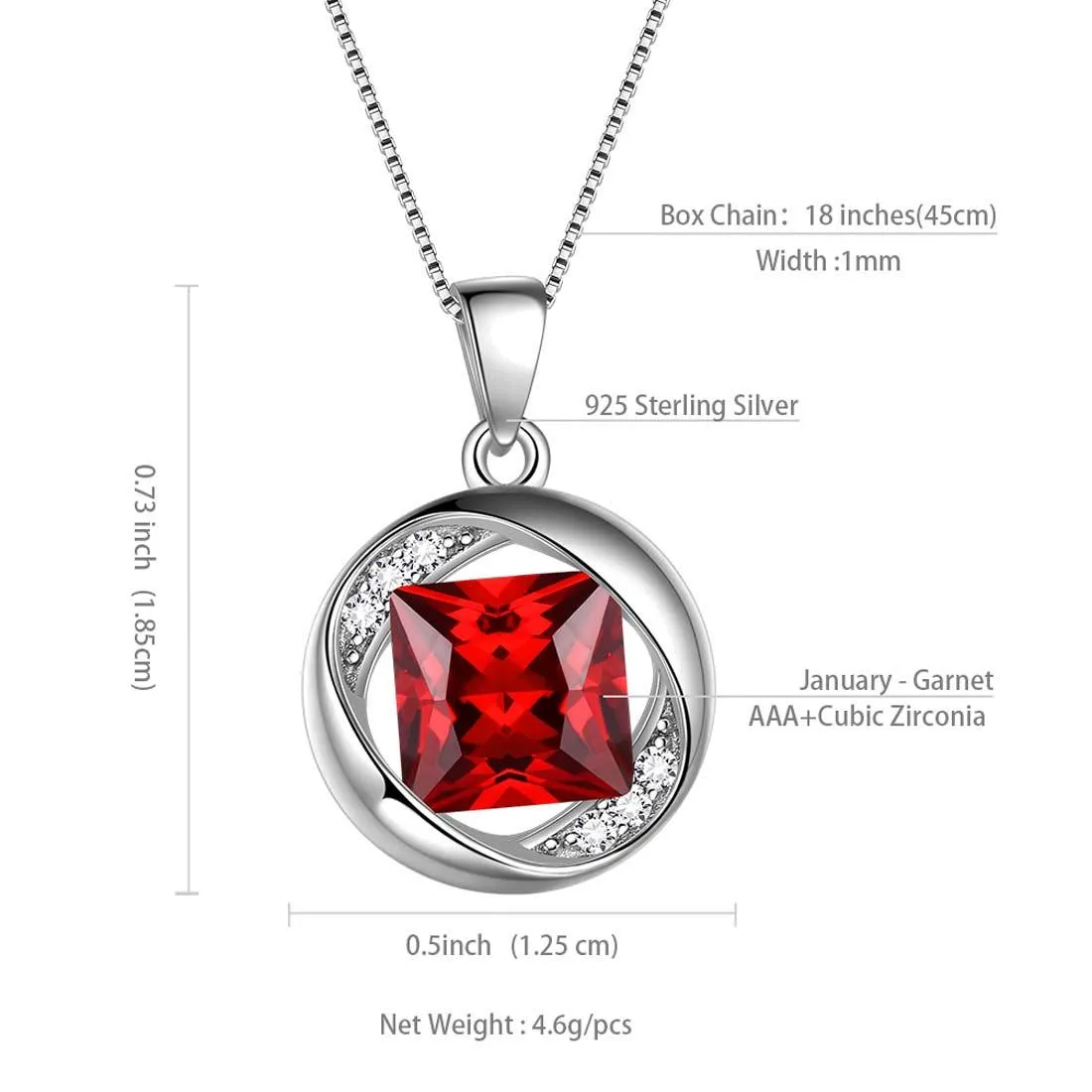 Tokyo Mart Round Birthstone January Garnet Necklace Pendant Women Girls Jewelry Birthday Gift