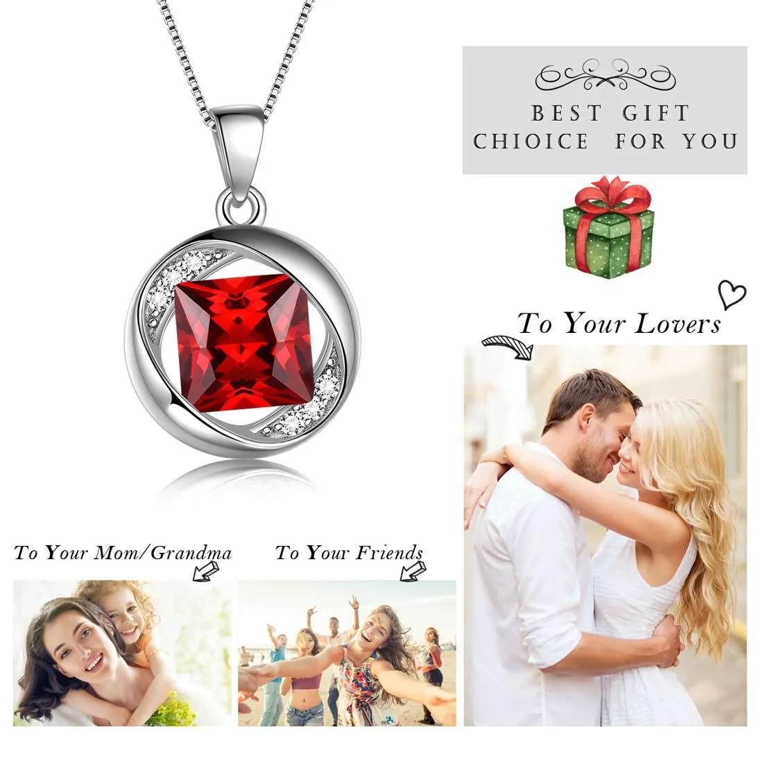 Tokyo Mart Round Birthstone January Garnet Necklace Pendant Women Girls Jewelry Birthday Gift