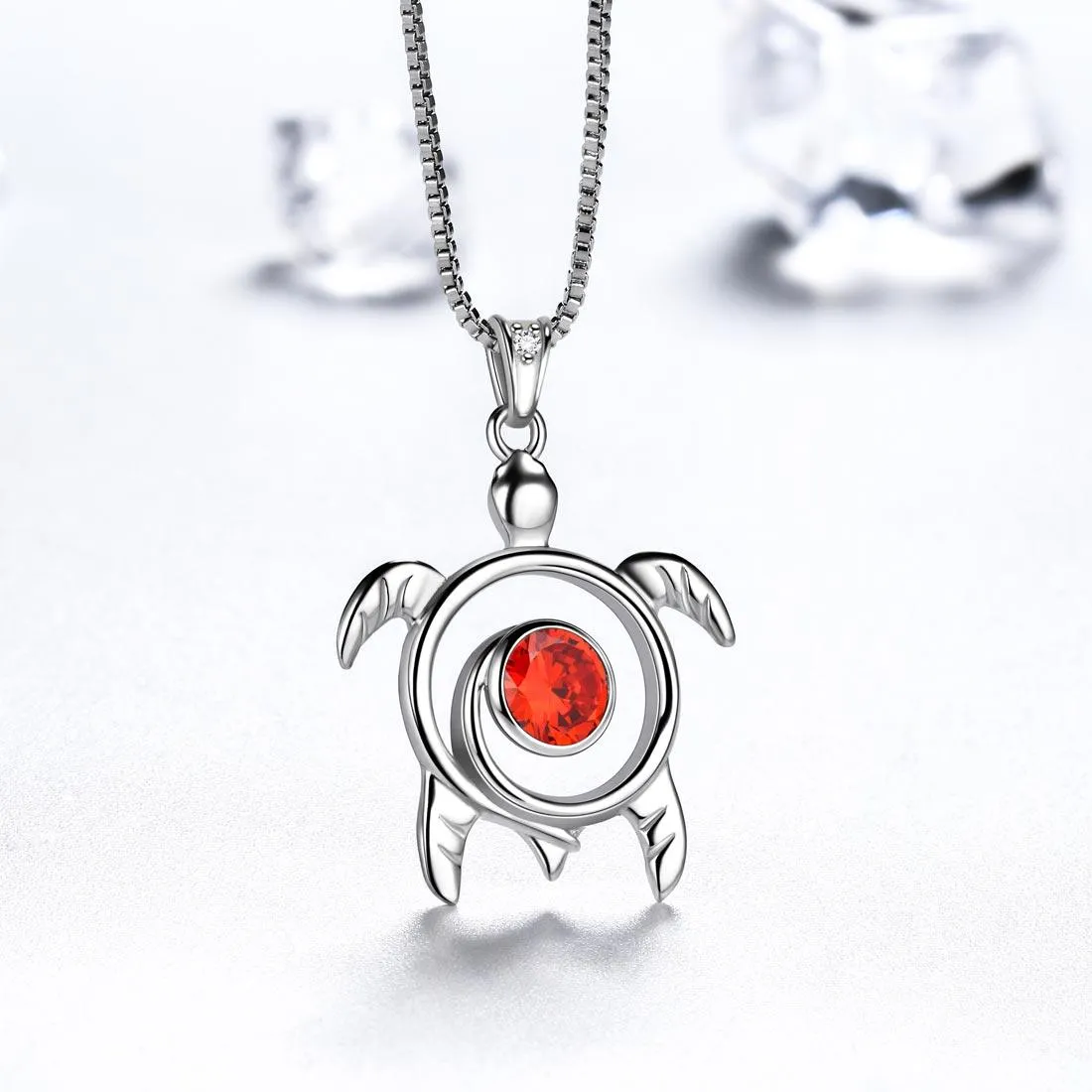 Tokyo Mart Turtle Birthstone January Garnet Necklace Pendant Women Girls Jewelry Birthday Gift