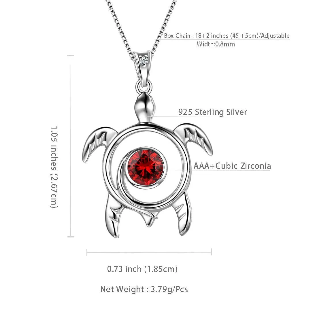 Tokyo Mart Turtle Birthstone January Garnet Necklace Pendant Women Girls Jewelry Birthday Gift