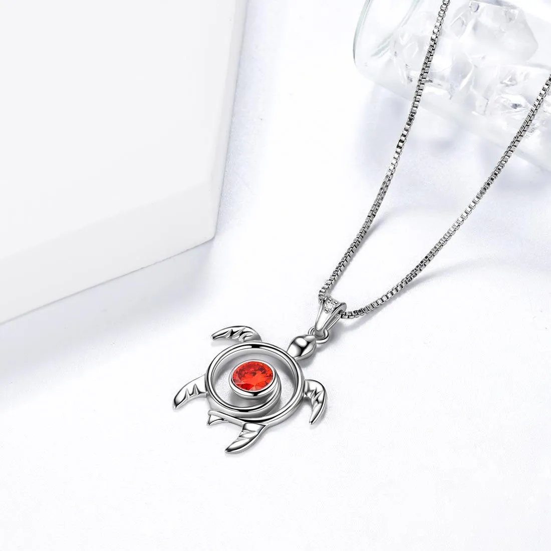 Tokyo Mart Turtle Birthstone January Garnet Necklace Pendant Women Girls Jewelry Birthday Gift