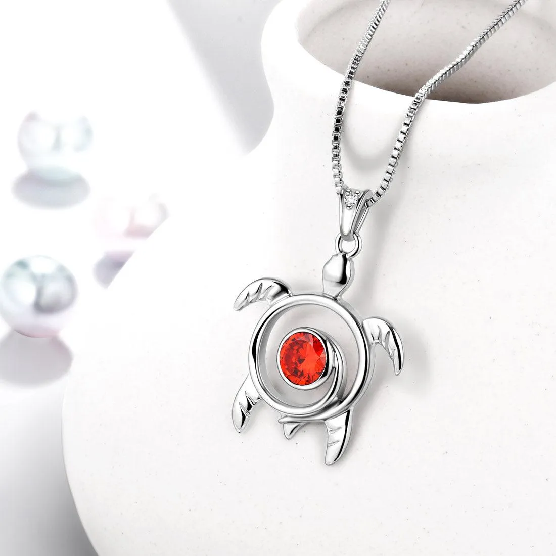 Tokyo Mart Turtle Birthstone January Garnet Necklace Pendant Women Girls Jewelry Birthday Gift
