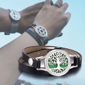 Tree of Life Buddha Sri Yantra Bracelet Diffuser Locket Leather Lucky Bracelet