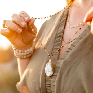 Trinity: Long Triple Strand Necklace – Druzy, Moonstone