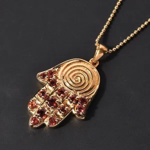 Unique Hamsa Pendant, Red Garnet Hamsa Pendant in 18K Yellow Gold Plated 925 Sterling Silver, Meaningful Jewellery , Hamsa Necklace
