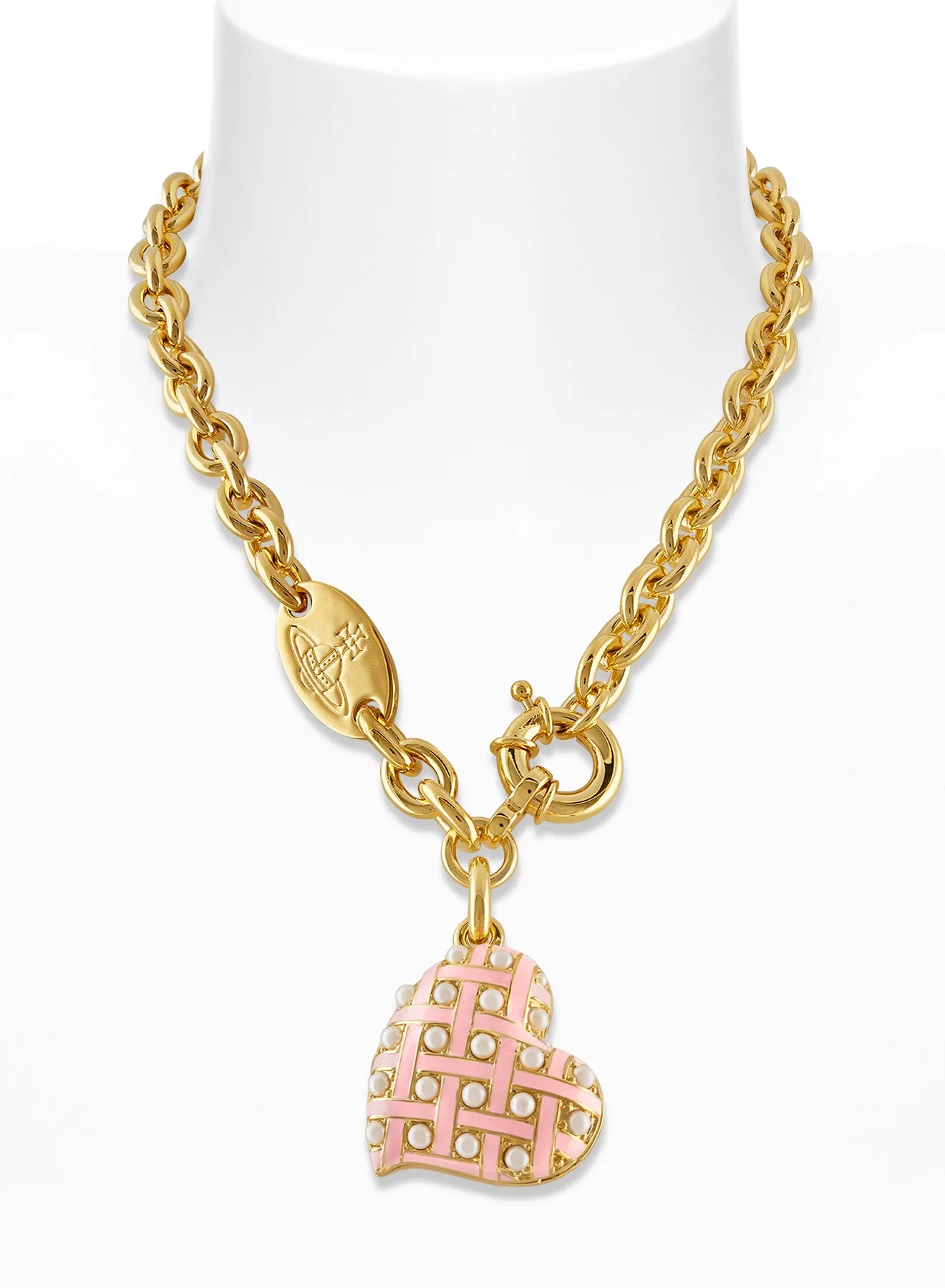 Valentines Heart Locket Necklace - Gold/Pink - 6301012L-02R752-CN