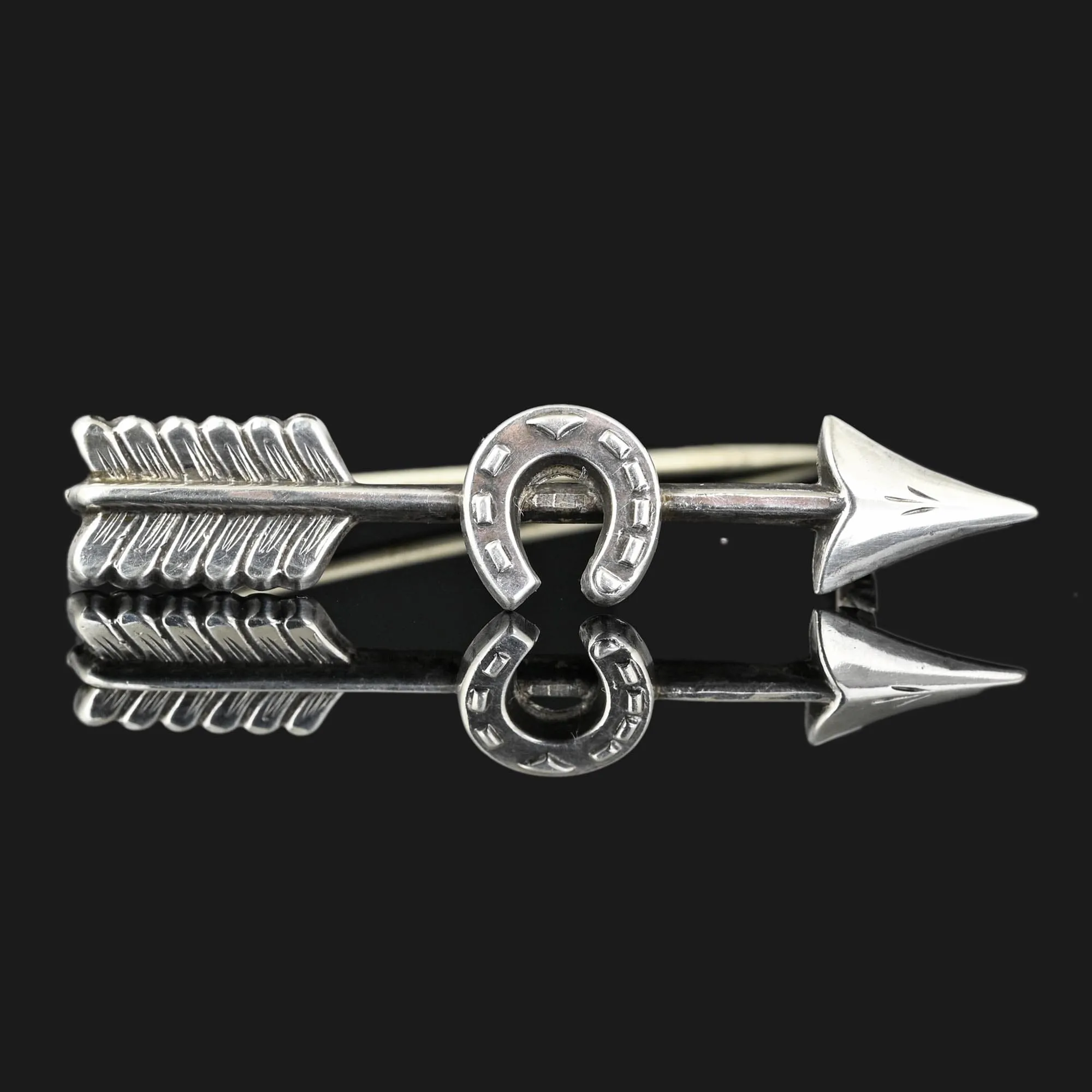 Victorian Silver HorseShoe Arrow Brooch C 1893