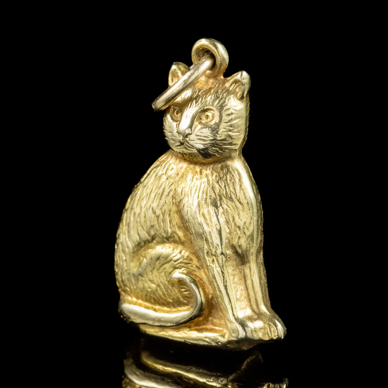 Vintage 9ct Gold Cat Charm Pendant Dated 1974