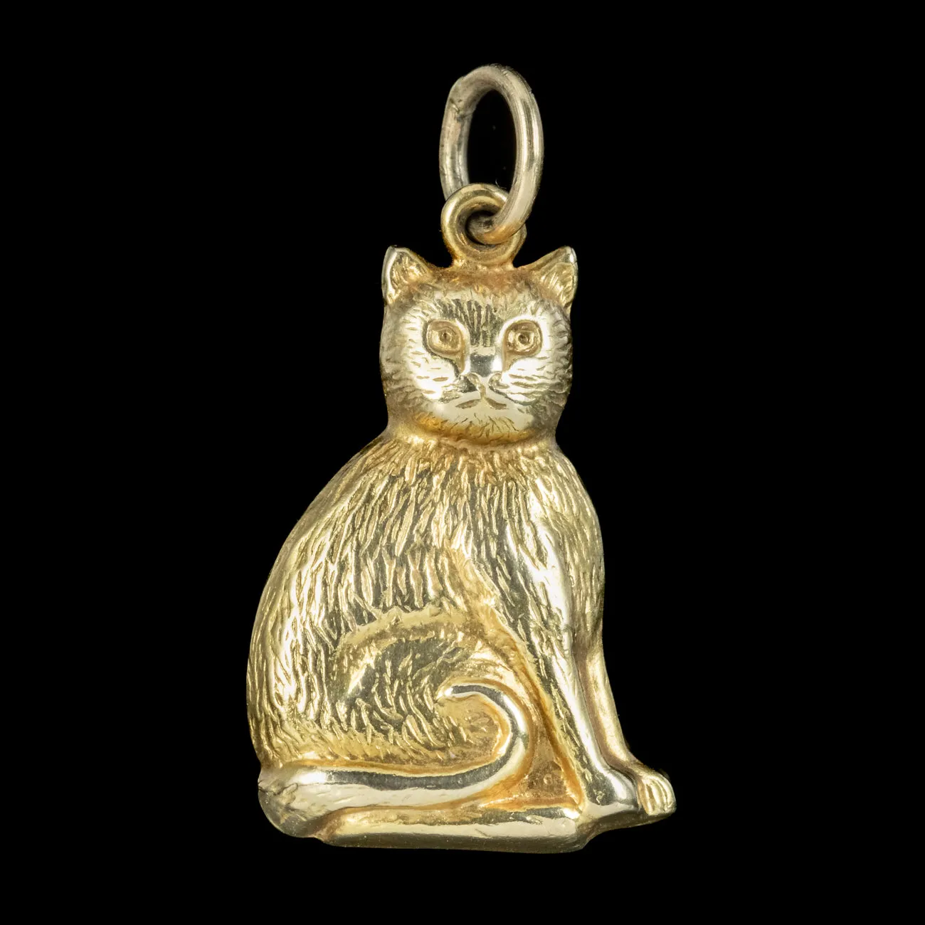 Vintage 9ct Gold Cat Charm Pendant Dated 1974