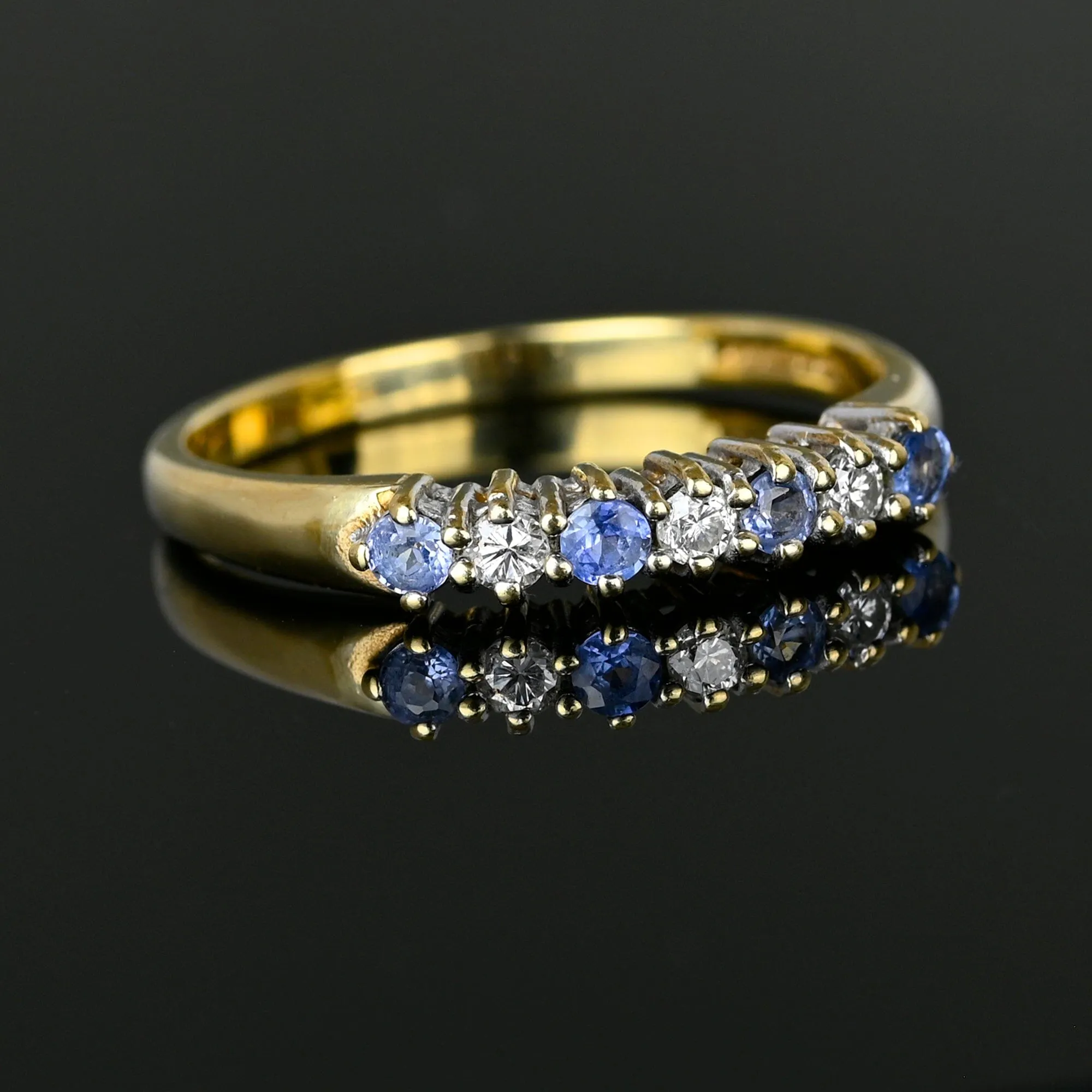 Vintage Ceylon Sapphire Diamond Ring Band in Gold
