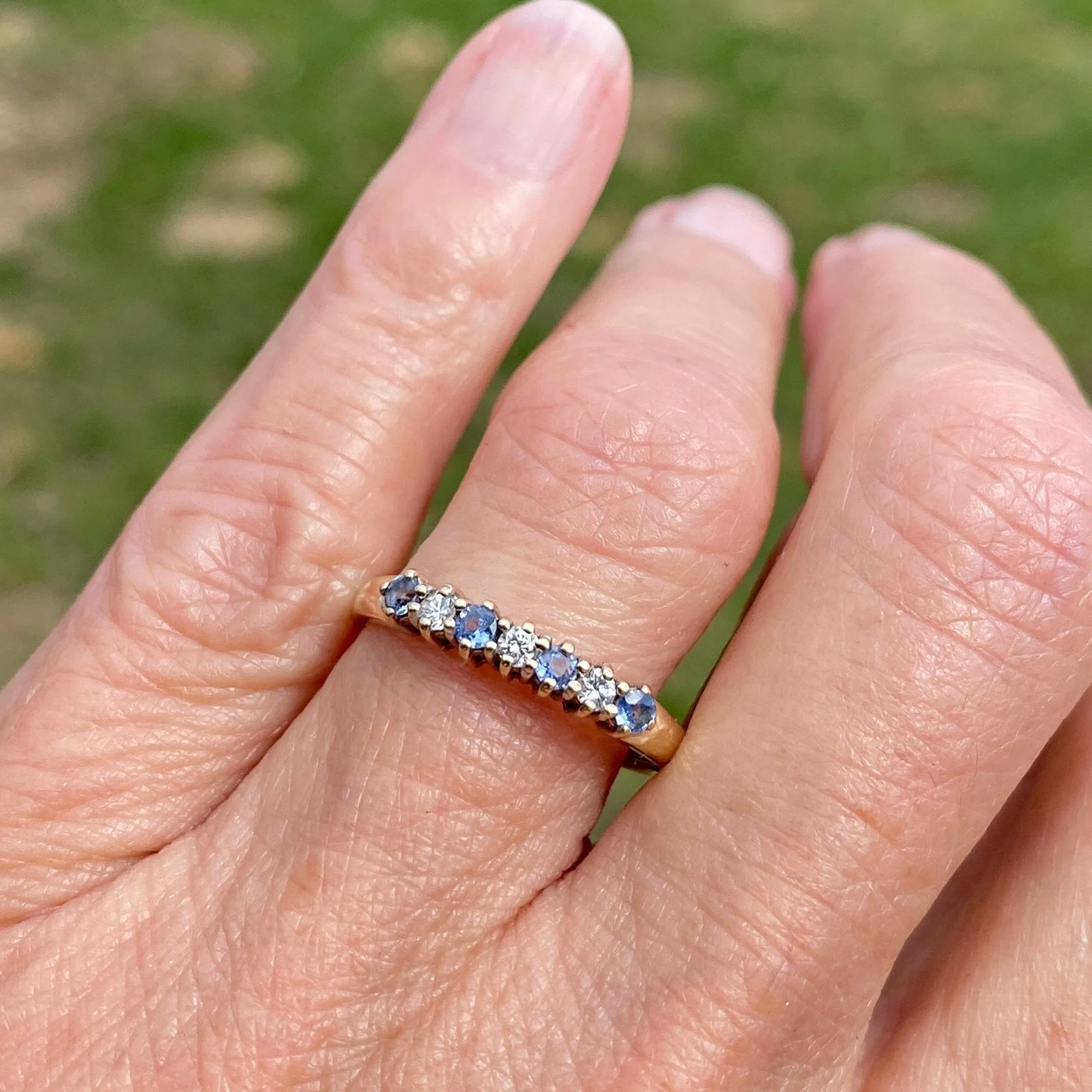 Vintage Ceylon Sapphire Diamond Ring Band in Gold