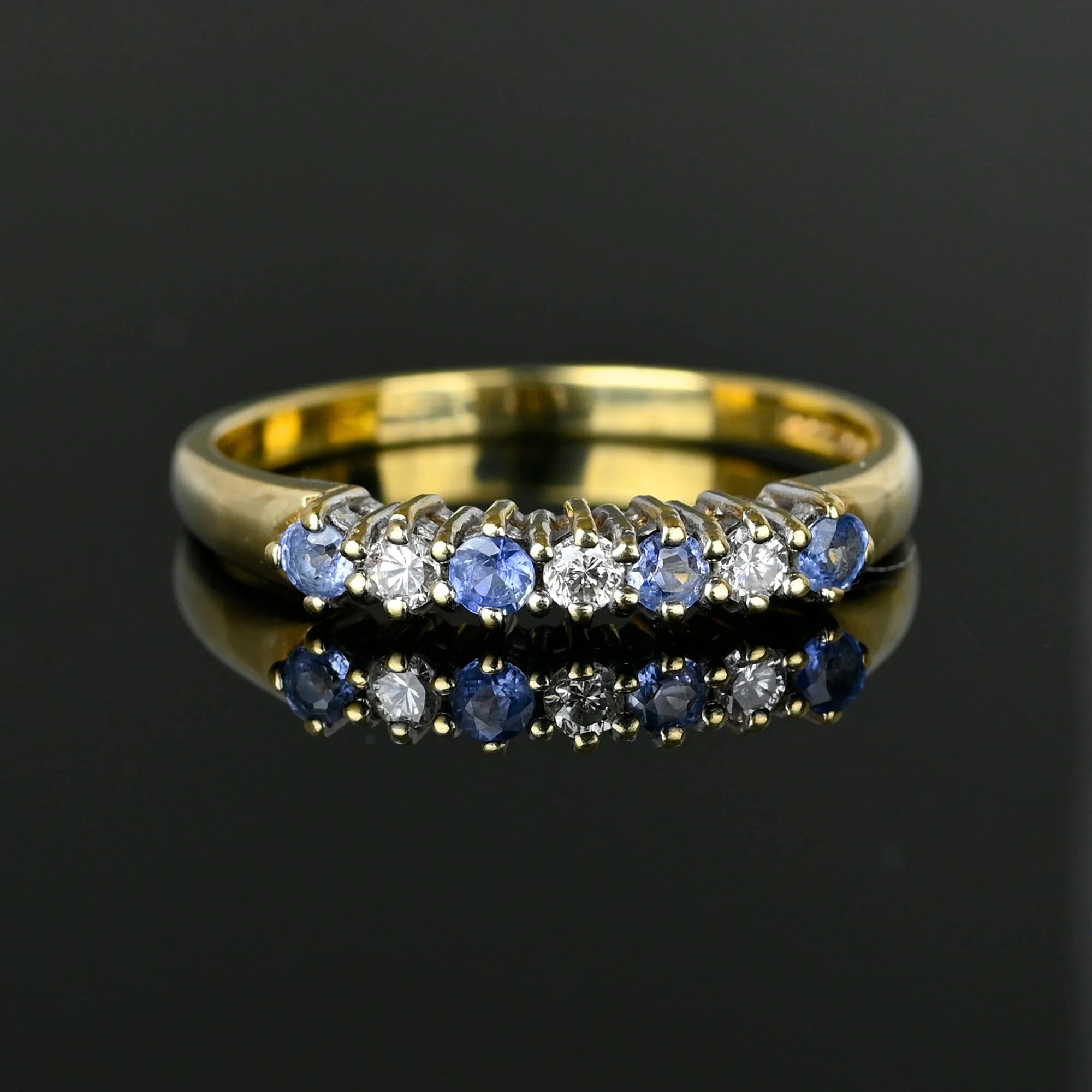 Vintage Ceylon Sapphire Diamond Ring Band in Gold