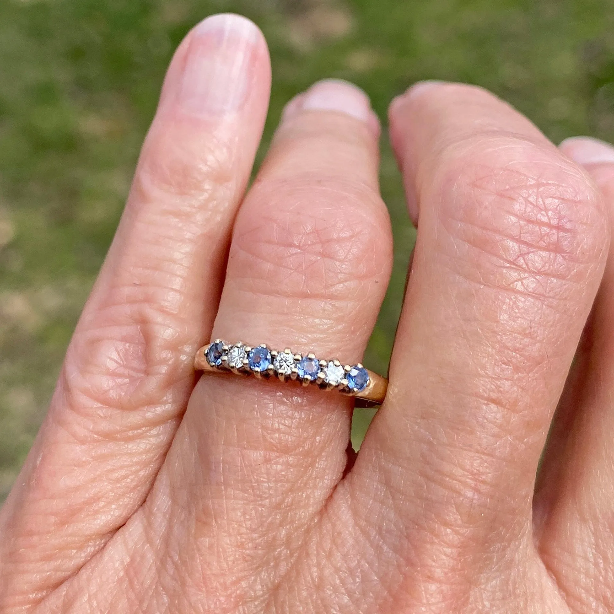 Vintage Ceylon Sapphire Diamond Ring Band in Gold
