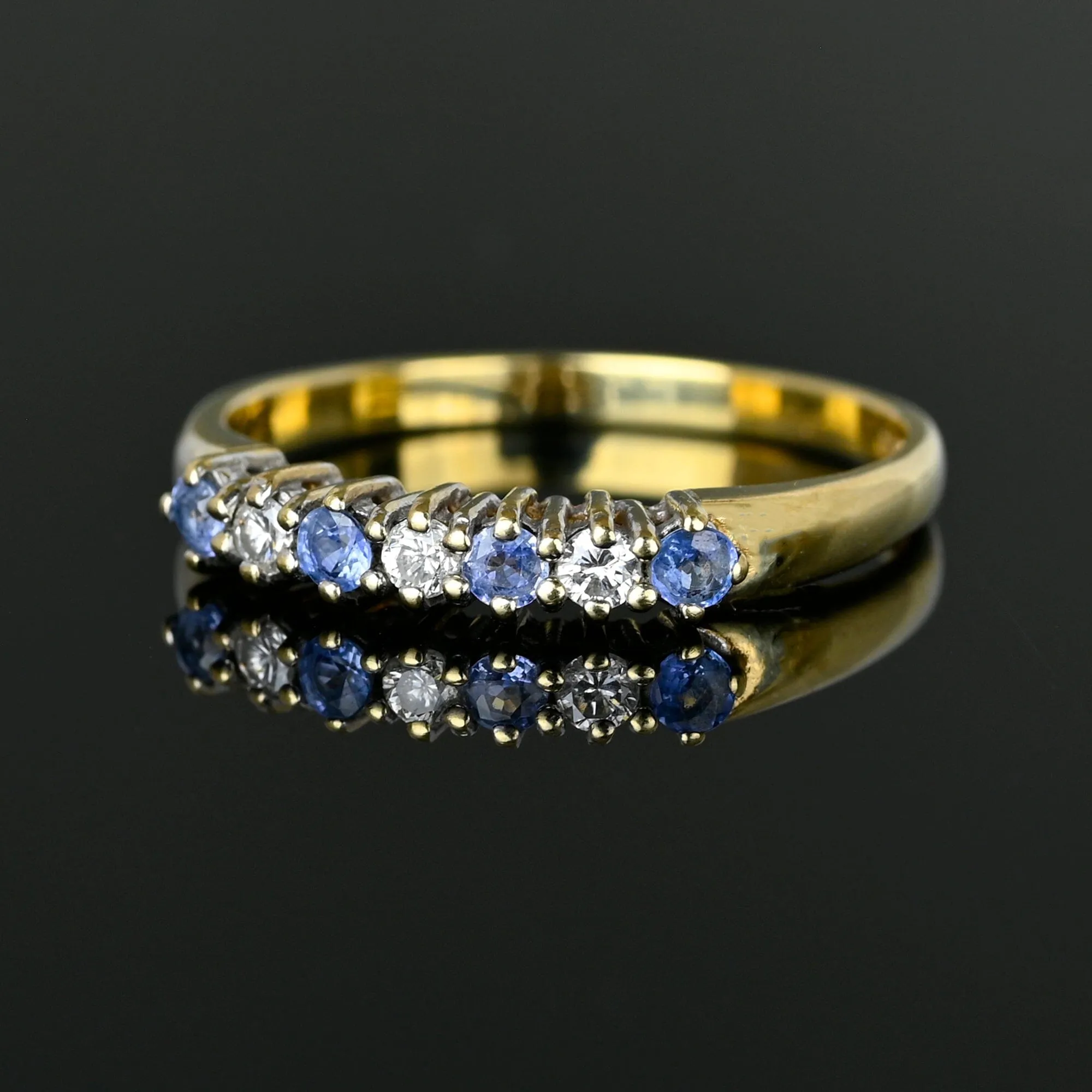 Vintage Ceylon Sapphire Diamond Ring Band in Gold