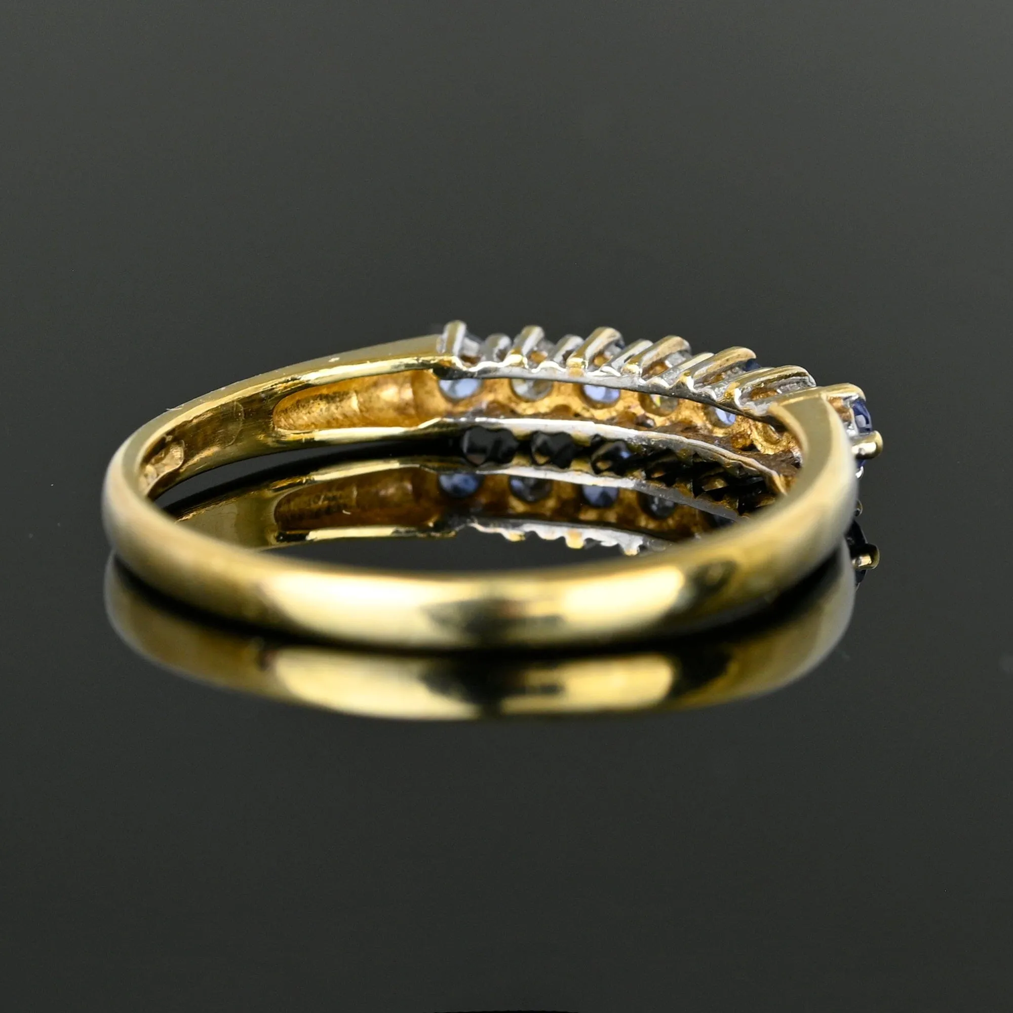 Vintage Ceylon Sapphire Diamond Ring Band in Gold