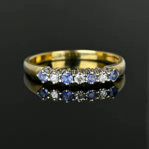 Vintage Ceylon Sapphire Diamond Ring Band in Gold
