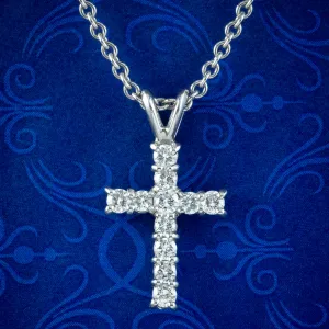 Vintage Diamond Cross Pendant Necklace Platinum 0.88ct Diamond