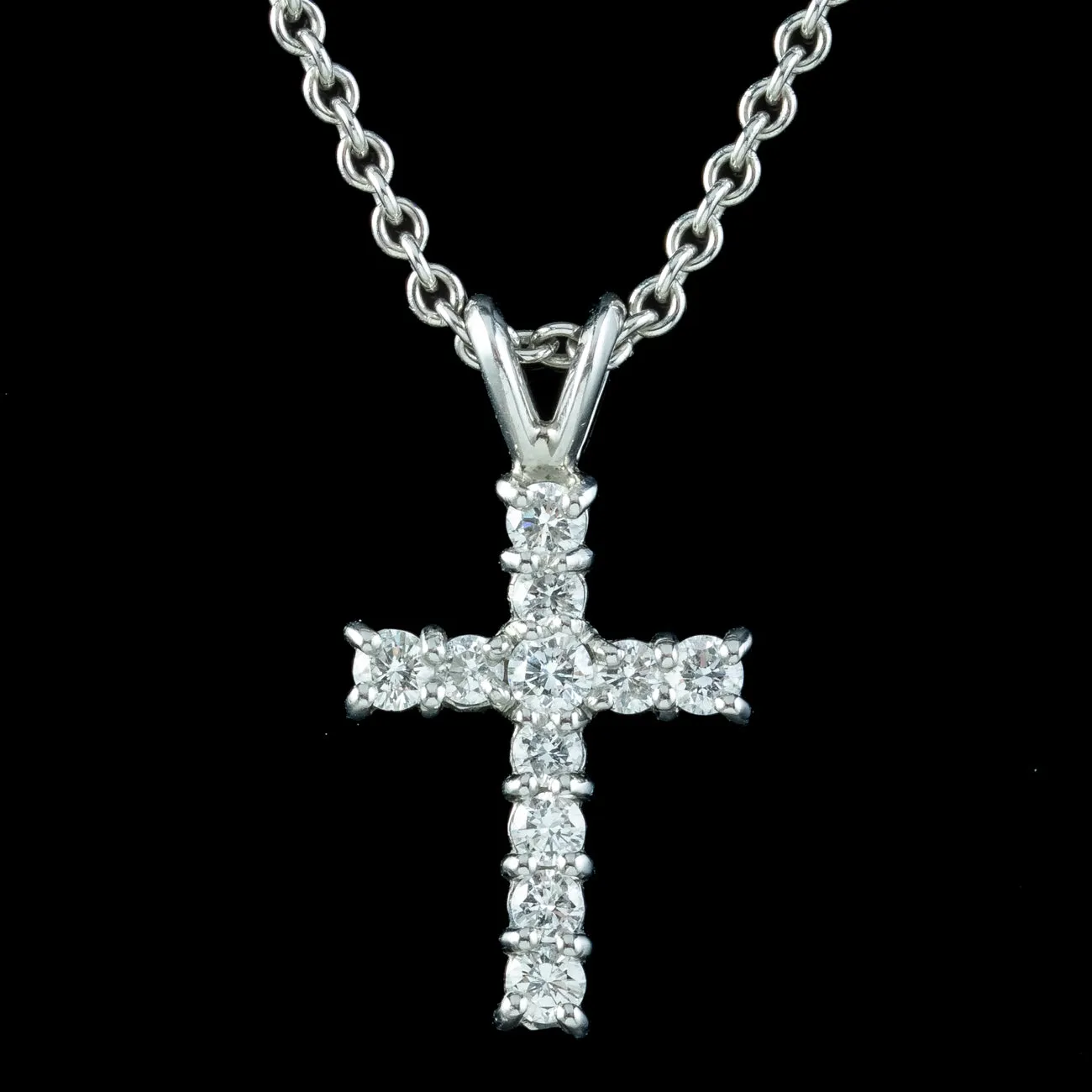 Vintage Diamond Cross Pendant Necklace Platinum 0.88ct Diamond