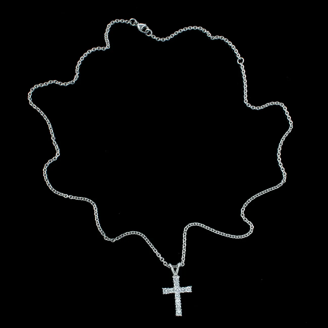 Vintage Diamond Cross Pendant Necklace Platinum 0.88ct Diamond