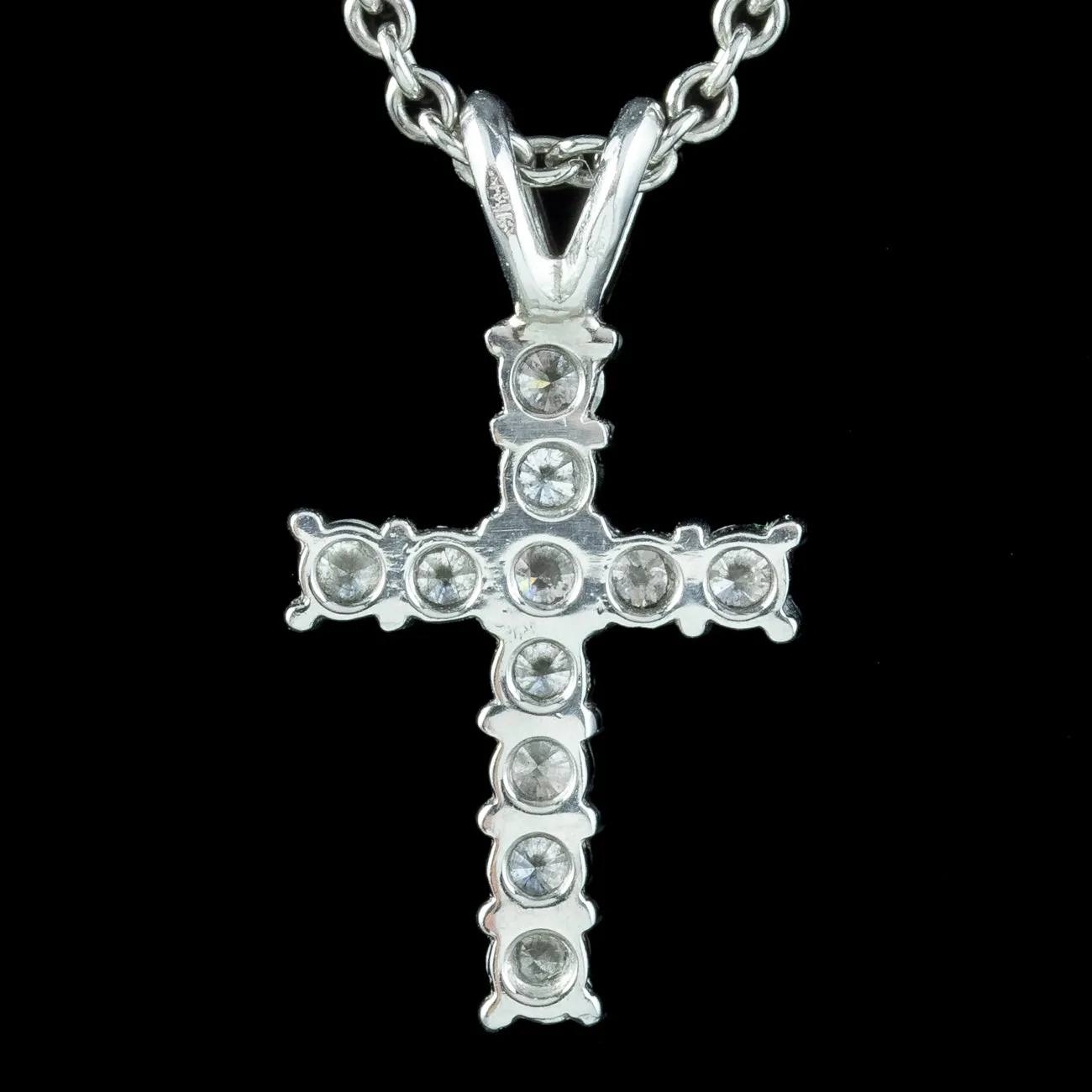 Vintage Diamond Cross Pendant Necklace Platinum 0.88ct Diamond