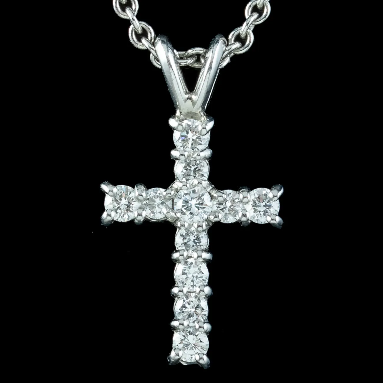Vintage Diamond Cross Pendant Necklace Platinum 0.88ct Diamond