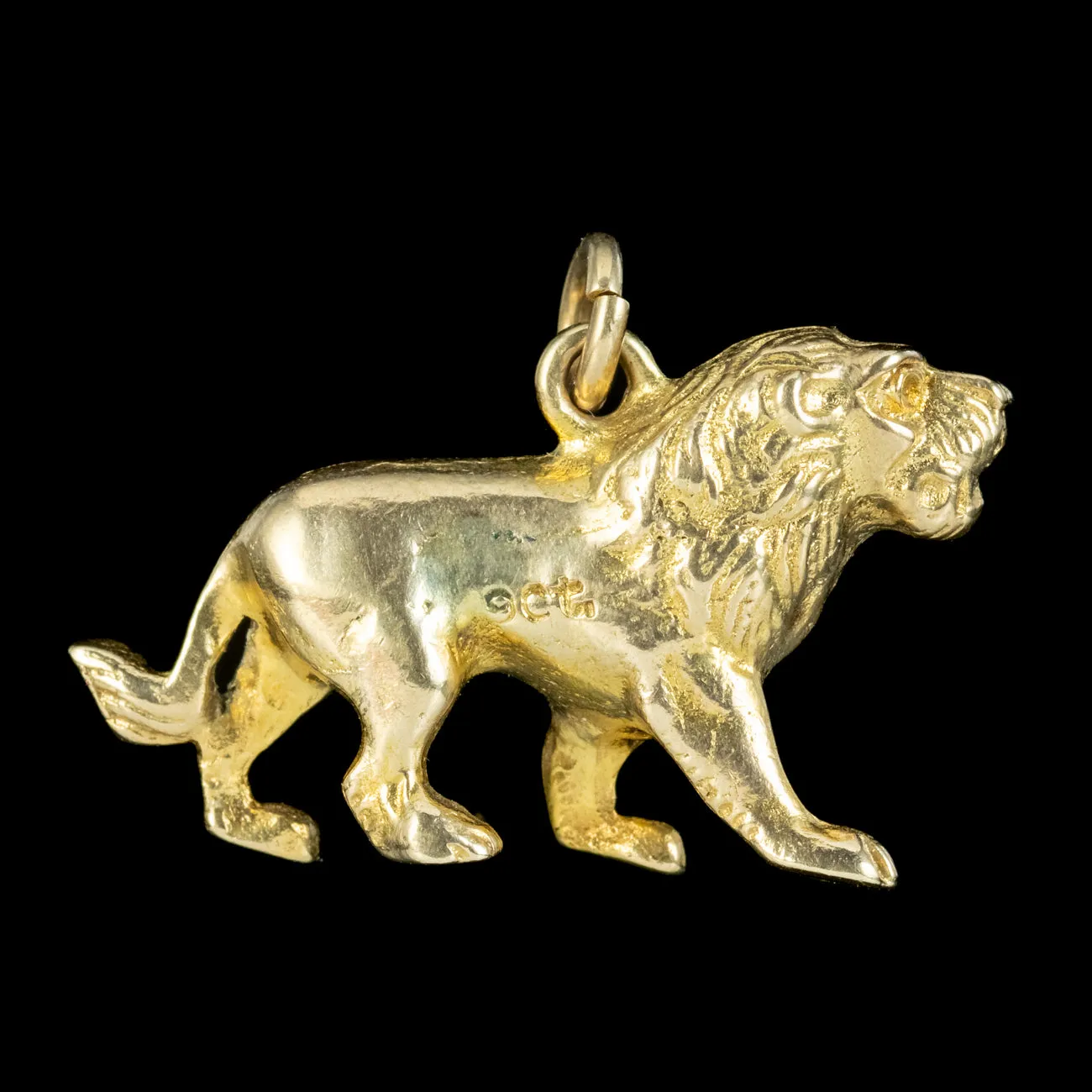 Vintage Lion Charm Pendant Solid 9ct Gold