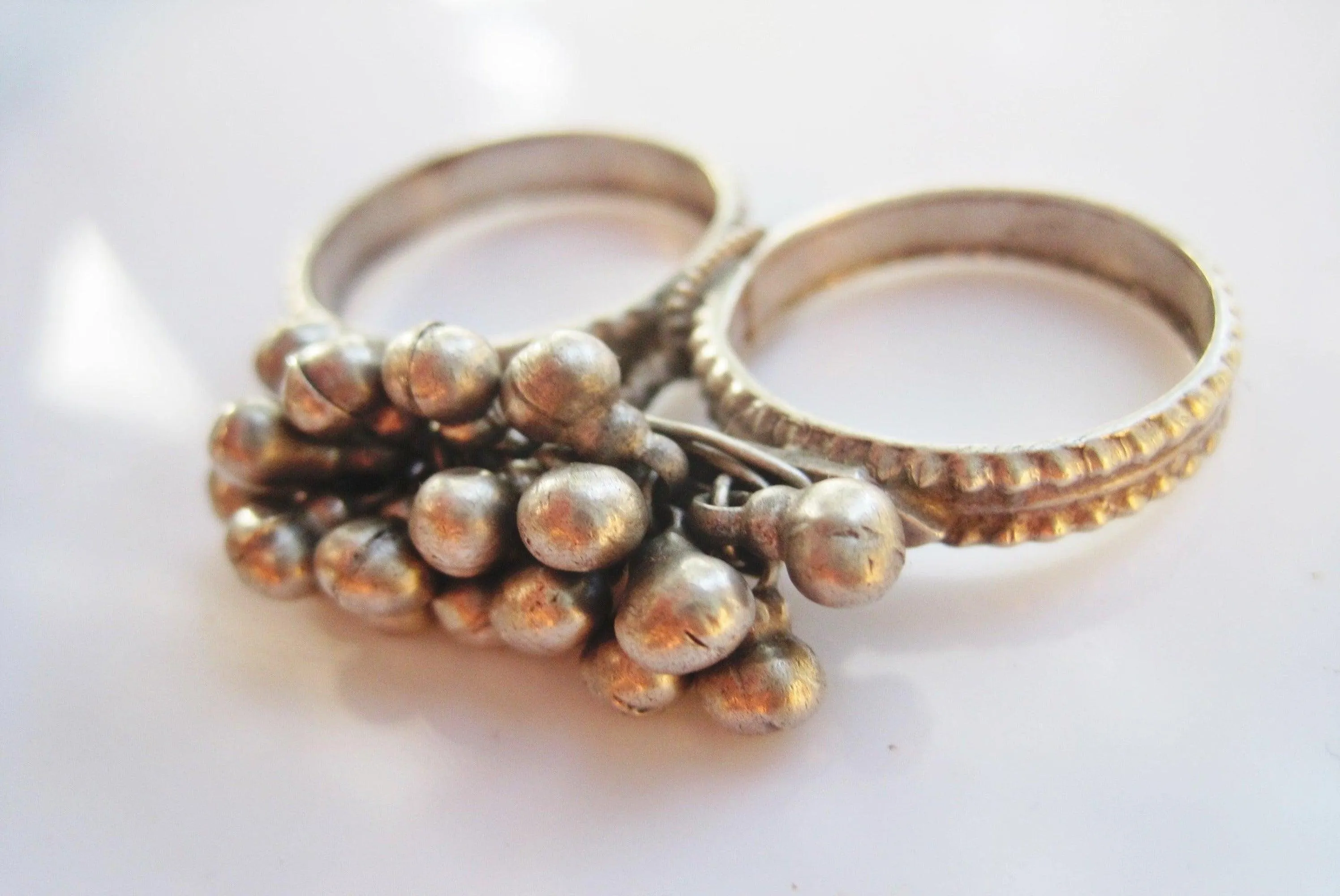 Vintage Two Finger Silver Indian Ring from Rajasthan