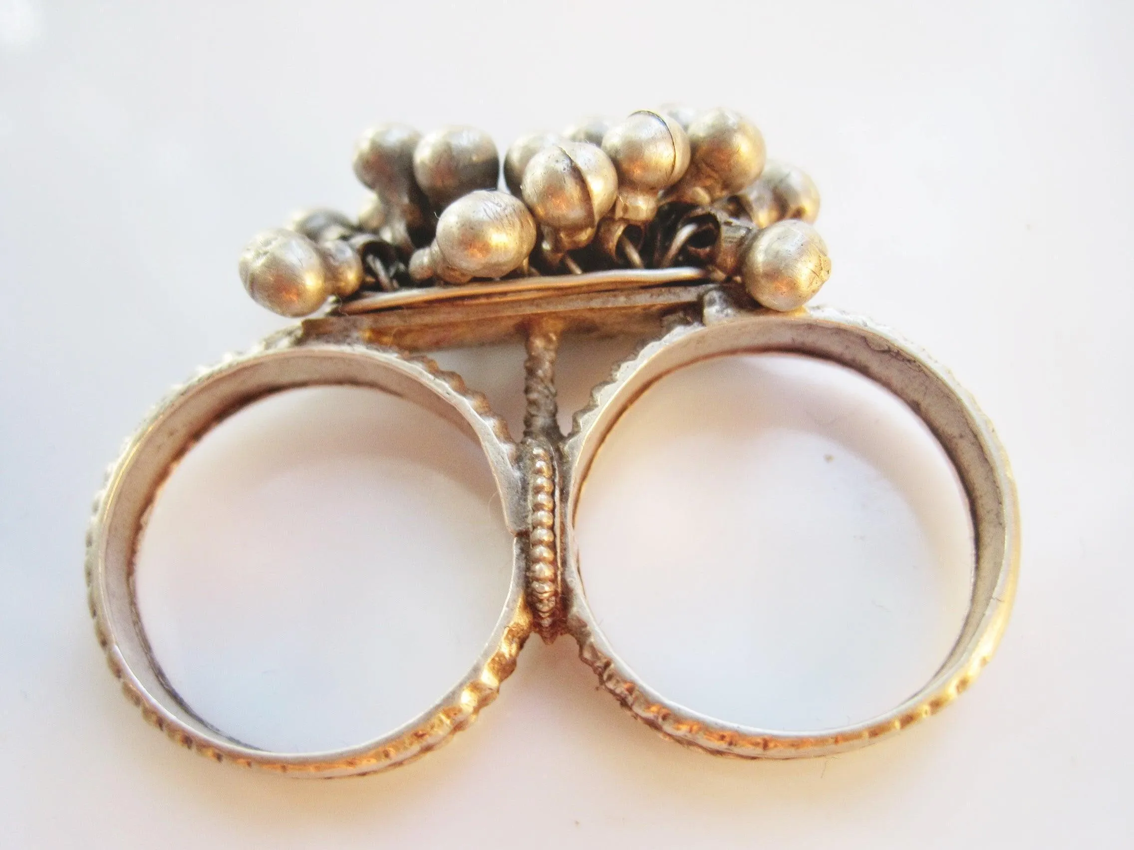 Vintage Two Finger Silver Indian Ring from Rajasthan