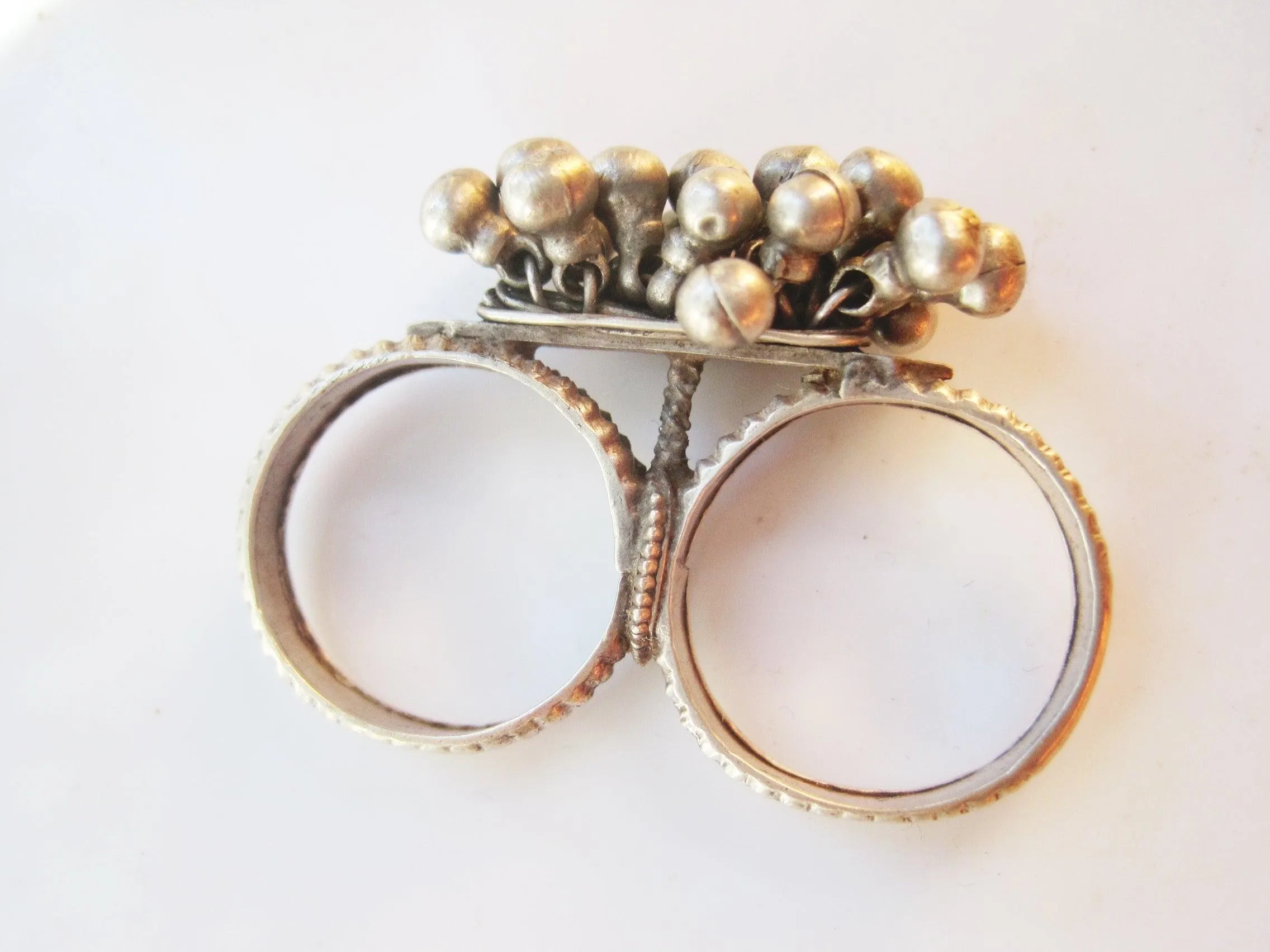 Vintage Two Finger Silver Indian Ring from Rajasthan