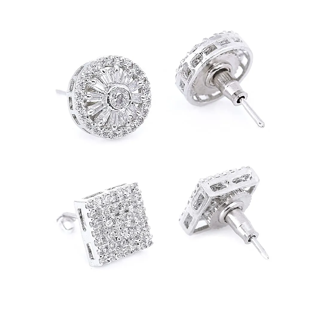 Yellow Chimes Stud Earrings for Women AD/American Diamond Earrings Rhodium Plated Combo of 2 Pairs white Stud Earrings for Women and Girls